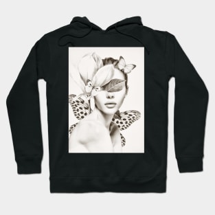 PORTRAIT /Woman with flower and butterflies Hoodie